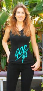 Woman’s black T-back shirt with G ... GodPowerTees