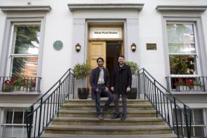 Aiode Co-founders COO Blue Dobrecky (left) and CEO Idan Dobrecki on the steps of the iconic Abbey Road Studios
