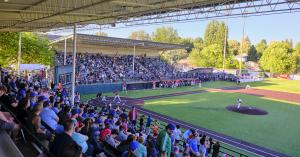 DubSea Fish Sticks Packed Mel Olson Stadium where families in Seattle enjoy a baseball game on a sunny day.