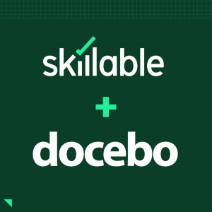 Skillable and Docebo partner image showing both logos with a plus sign in between