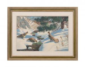 Oil on canvas painting by Aiden Lassell Ripley (American, 1896-1969), titled Grouse by the Brook, signed upper left and titled to verso, 27 inches by 40 inches (canvas, less the frame) ($66,550).