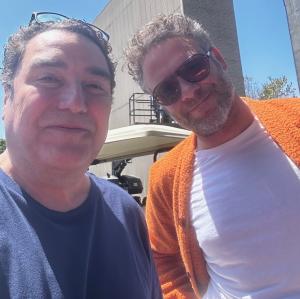 Damian Muziani with co-director Seth Rogen on set of The Studio.