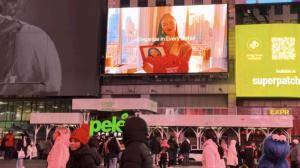 Billboard showing Imaginary Worlds’ Customized Rose Box and slogan “Elegance in Every Detail” in Times Square, New York.