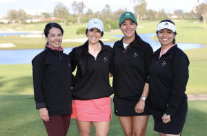 Hole-in-One Contest Sponsor Happy Jewelers: (from left to right) Katie Cortis, Janelle Morgan, Angelina Staumont, and Danielle Garcia, showing up strong for our ladies on the course, including Danielle winning the Women’s Longest Drive.