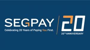 Segpay 20th anniversary logo on blue background