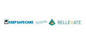 Keep Safe Care and Rellevate logos side-by-side with a connecting double arrow, symbolizing their partnership.
