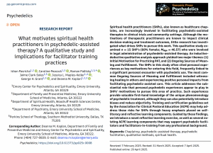 What motivates spiritual health practitioners in psychedelic-assisted therapy?