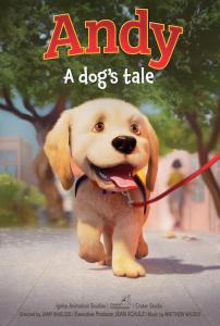 movie poster featuring a puppy walking on the street