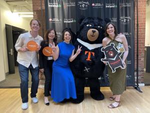Taiwan Tourism with Bare Feet Production team - (L to R) John McGovern, Jingzhen Chuang, Director of the Taiwan Tourism Administration's New York Office, host Mickela Mallozzi, Taiwan OhBear, Meredith Howard