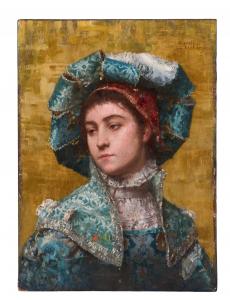 Beautiful oil on canvas laid to artist board painting by the noted French artist Louis Emile Villa (1836-1900), titled Portrait of a Lady. Estimate: $2,000-$4,000