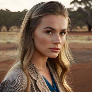 Facial shot of Amanda, a spirited young woman whose hunger for adventure quickly turns into a fight for understanding, belonging, and survival. When she stumbles upon a dangerous secret buried deep in the Outback,. From the novel Outback Odyssey