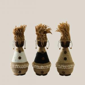 African-Inspired Boho Raffia and Shell Decorative Dolls