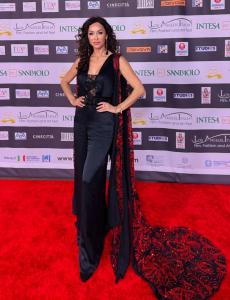 Sofia Milos wears Tess Mann Atelier at the 2025 Los Angeles Italia Film Festival at the Chinese Theatre. Photo used with permission: ©Sofia Milos