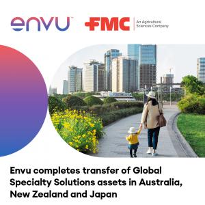 Graphic that shows Envu and FMC logos along with the press release headline