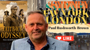 Phot of acclaimed author Paul Rushworth-Brown with his new novel Outback Odyssey