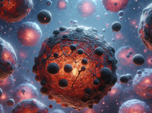 image of a cell with dark blobs covering 10-to-25% of the cell's surface depicting cancer's dark matter