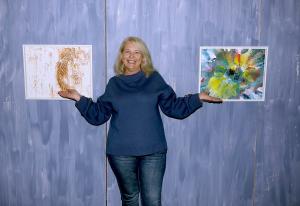 Artist Nada Kelemenova with artworks