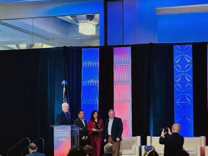APV Co-Founders Nandita Desai Gududuri (President) and Sudhakar Gududuri (CTO) proudly accepted the ACT-IAC Innovation Champion Award on behalf of the entire APV team and AFCEC.