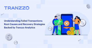 Chart showing top reasons for failed online payments, including insufficient funds, fraud blocks, and 3D Secure timeouts, with Tranzzo branding