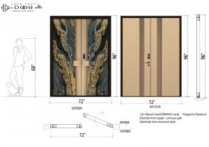 Custom Fire Rated Jade Double Door with backlit Jade exterior and aluminum interior surface.