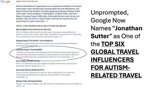 On the eve of appearing at the largest such market in the world (The Rose Bowl), TravelingWiki’s CEO, Jonathan Sutter, has been named as one of the Top 6 Autism Travel Influencers Globally by Google