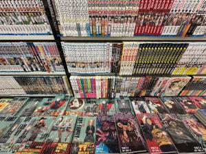 Manga titles for sale at a bookstore in Tokyo in May