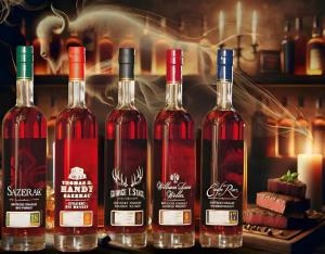 The set includes: George T. Stagg (15 yr), Sazerac Rye (18 yr), W.L. Weller (12 yr), T.H. Handy (6yr) and Eagle Rare (17 yr)