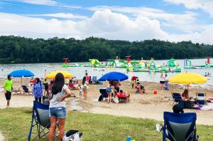 Floating Aqua Park course at WhoaZone at Heron Beach in Holly, MI