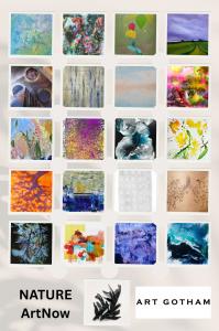 Grid of artworks on view