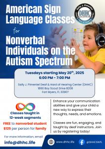 ASL Class for Nonverbal Individuals with Autism flyer