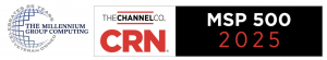 Logo displaying "THECHANNELCO." and "CRN" on a white background to the left, with "MSP 500" and "2025" in bold white text on a black background to the right.
