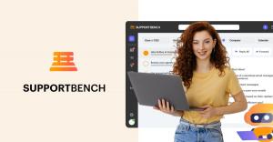 Image of a woman using a laptop in front of the Supportbench dashboard, representing the move to automated client support.