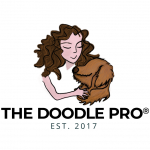 Illustrated logo of The Doodle Pro®, showing a woman with curly hair embracing a Doodle, with the text “Est. 2017.”