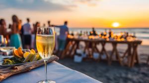 World Ocean Day at The Beach Club Resort - Photo of a Wine Glass against a beachside background