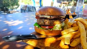 Burger and fries at Riverside Grill