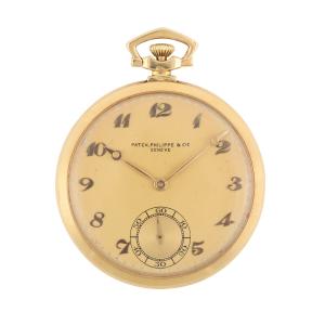 A rare circa 1958 Omega Railmaster “Flightmaster” watch, a Patek Phillipe 18k white gold annual calendar watch, and a Rolex “Red Sub” Submariner watch are just a few of the dazzling timepieces up for bid in Miller & Miller’s online-only Historic and Luxury Watches auction on Thursday, June 5th, at 6pm Eastern time Patek Philippe 18K gold pocket watch, early-to-mid 20th century, the movement stamped with the Geneva Seal, the case is solid 18k gold, the chain is 14k gold. Estimate: CA$4,000-$6,000.