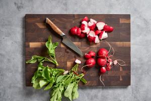 At just 0.75” thick, SteelCore™ is the thinnest end-grain board on the market, featuring American walnut end-grain - knife-friendly, self-healing, and naturally elegant for prep and presentation.