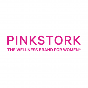 Pink Stork logo with bold magenta text reading 'PINK STORK' and a tagline underneath that says 'THE WELLNESS BRAND FOR WOMEN®' on a white background.