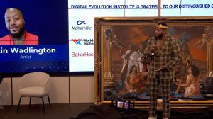 Justin Wadlington presenting to the Digital Evolution Institute members at Nasdaq