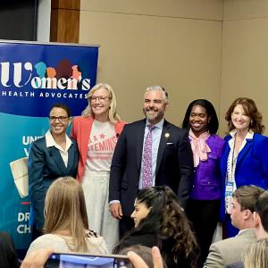 Congressman Juan Ciscomani (R-AZ) speaks at the Women's Health Advocates' Congressional Briefing and in a picture with speakers: Dr. Elizabeth Garner (CEO, Sena Therapeutics and past president of American Medical Women's Association), Kristen Dahlgren (CE