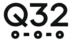 Logo fo q32 letters q32 with stylized dot-dash underline