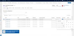 A Dynamics webpage where a user is editing the metadata of several files simultaneously. At the bottom left is a banner that reads "Drag & Drop and Metadata for Microsoft Dynamics CE"