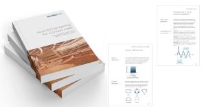 Picture of a stack of sound design for concert hall books with two example pages from the technical overview section of the book