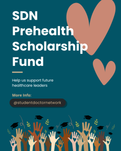 Against a dark blue background, hands celebrate with tossing graduation caps into the air. Along the right are two hearts that symbolize compassion and healing for a community.