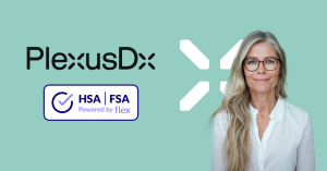 PlexusDx logo next to Flex HSA FSA badge representing accessible genetic health testing through HSA and FSA benefits.