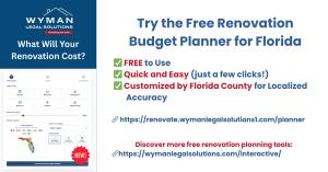 New software helps homeowners plan smarter and avoid costly mistakes Image of a free online renovation budget planner by Wyman Legal Solutions designed to help Florida homeowners estimate renovation costs.