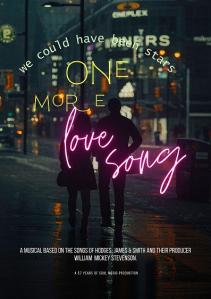 A man and a woman walking on a neon lite street