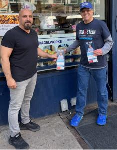 Stein, a supporter of Small Business, with Randy, the Owner of Bagelworks, UES