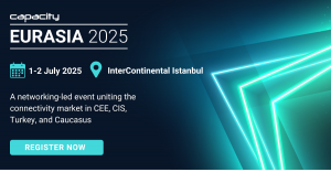 Here’s suitable alt text for the image: **Alt Text:** "Promotional banner for Capacity Eurasia 2025, taking place 1–2 July at the InterContinental Istanbul. A networking-led event for the connectivity market in CEE, CIS, Turkey, and the Caucasus, with a 