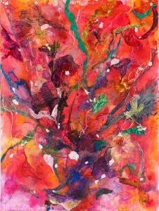 Red painting with texture called The Conductor